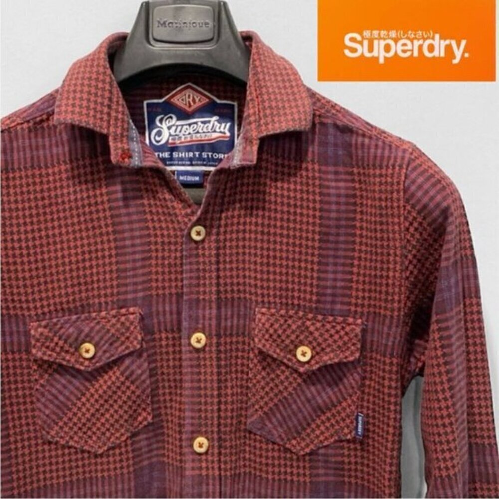 Superdry Red Plaid Button Down Shirt Size Medium​​​